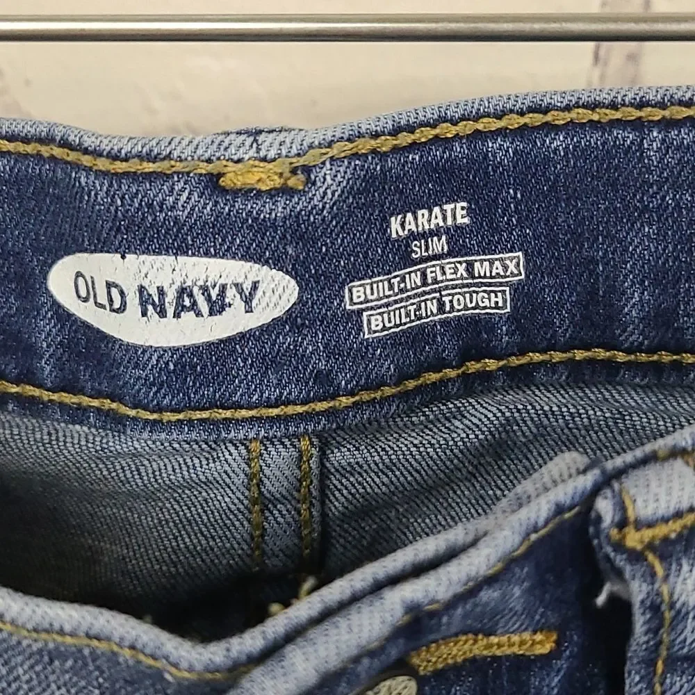 Old Navy Karate Built-In Flex Max Slim Boys Jeans Felix Indigo Denim Distressed